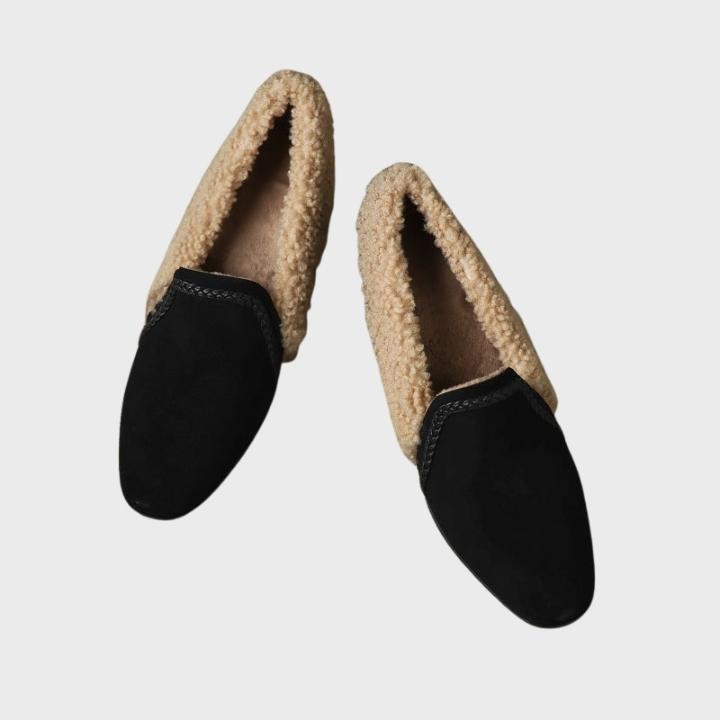 Women's Shearling-Trim Slip-On Shoes with Block Heel
