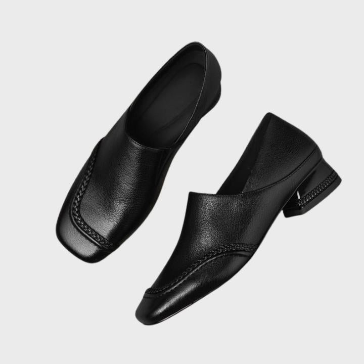 Women's Textured Square-Toe Slip-On Shoes with Low Block Heel