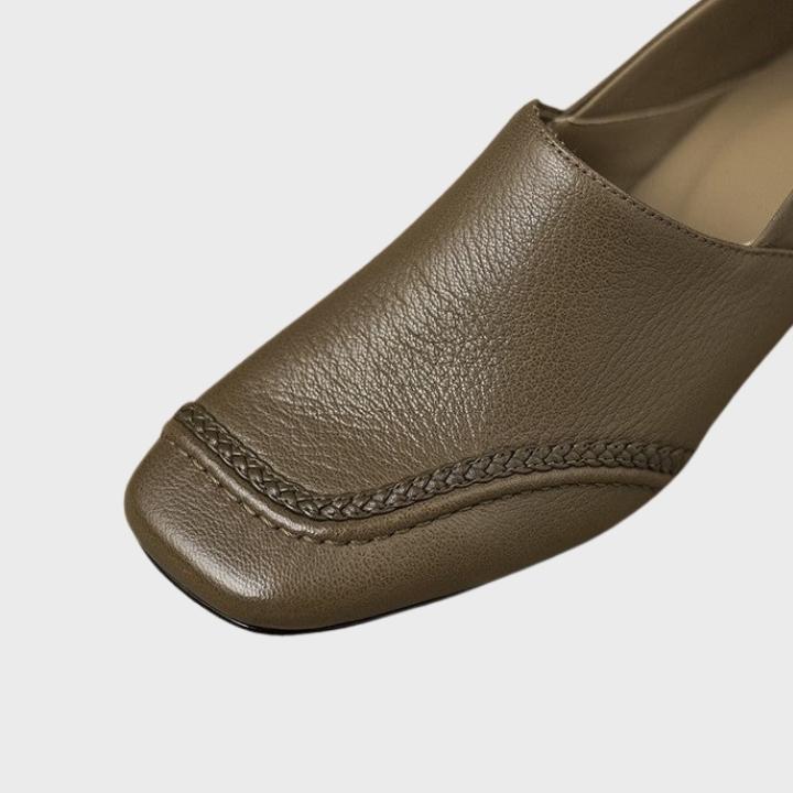 Women's Textured Square-Toe Slip-On Shoes with Low Block Heel