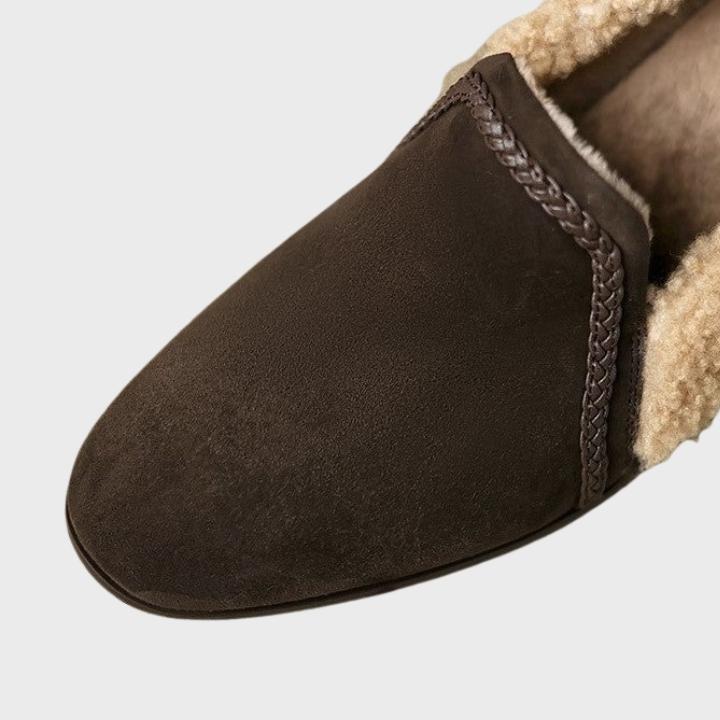 Women's Shearling-Trim Slip-On Shoes with Block Heel