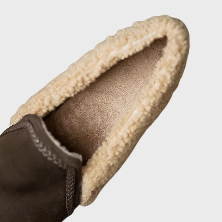 Women's Shearling-Trim Slip-On Shoes with Block Heel