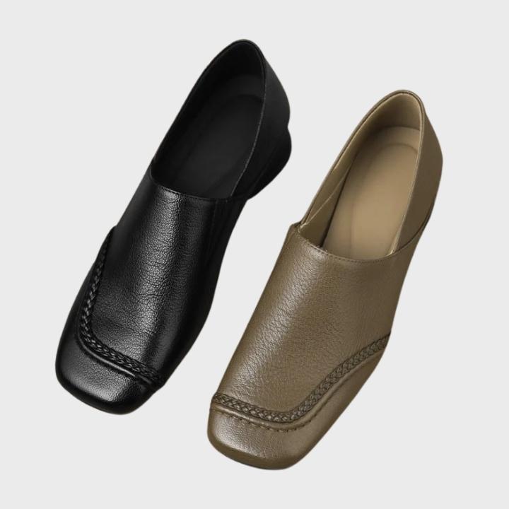 Women's Textured Square-Toe Slip-On Shoes with Low Block Heel