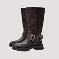 Women's Knee-High Boots with Statement Buckle Straps
