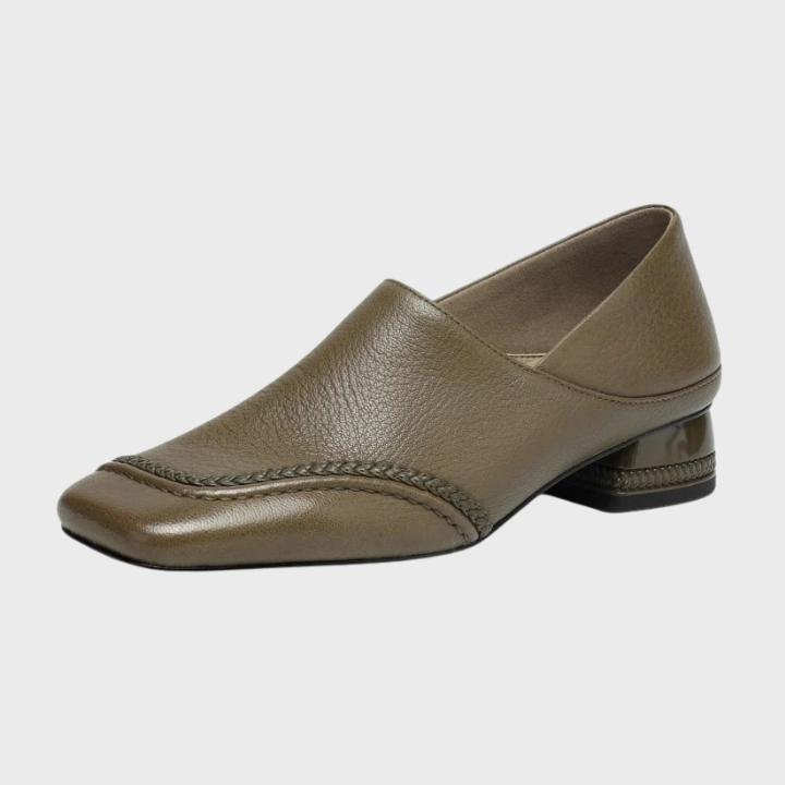 Women's Textured Square-Toe Slip-On Shoes with Low Block Heel