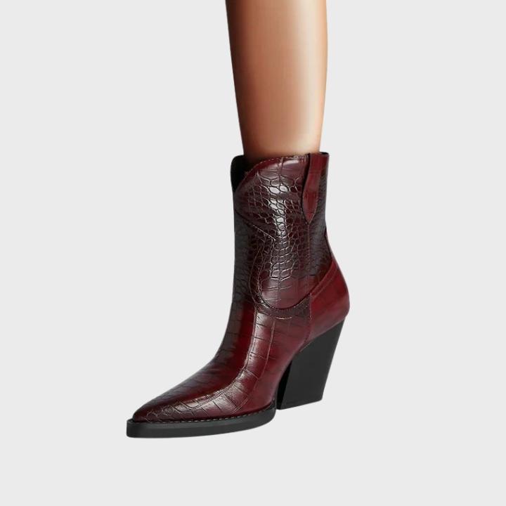 Women's Croc-Embossed Pointed-Toe Mid-Calf Boots
