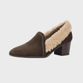 Women's Shearling-Trim Slip-On Shoes with Block Heel