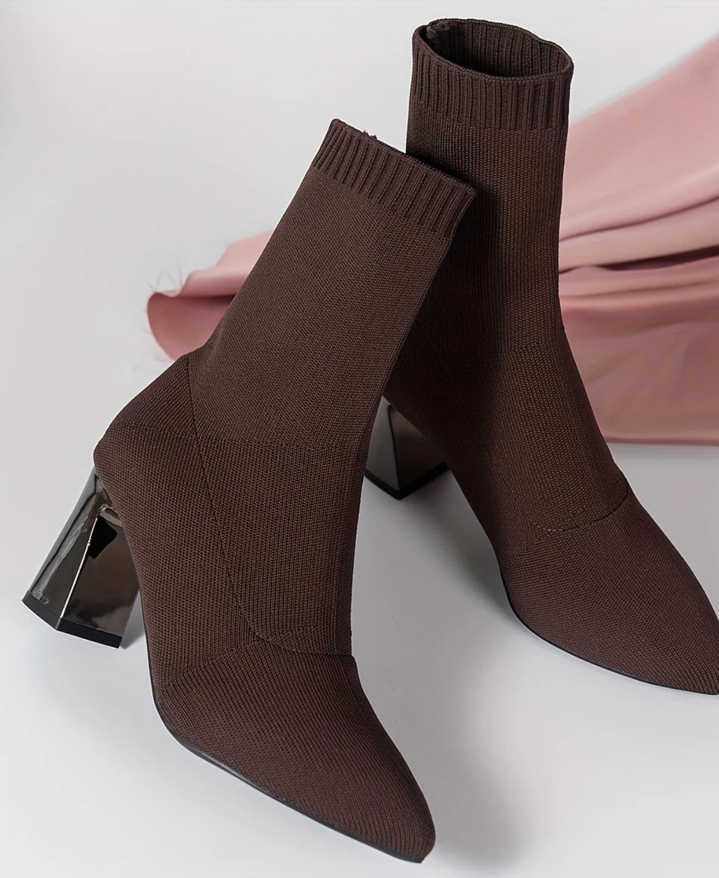 Women's Stretch Sock Ankle Boots with Block Heel