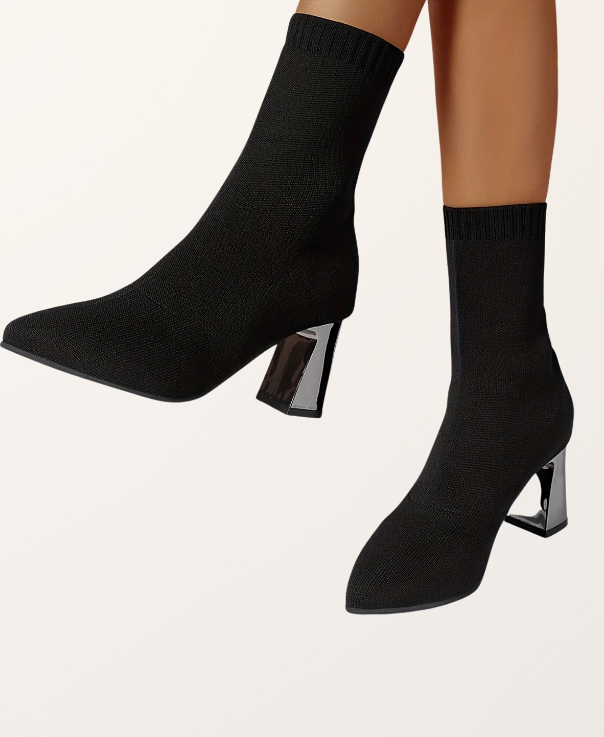 Women's Stretch Sock Ankle Boots with Block Heel