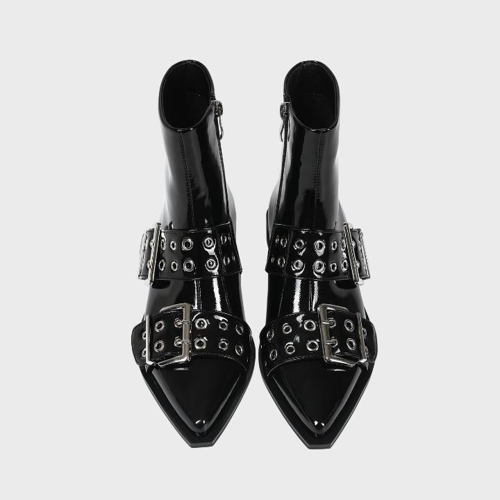 Women's Chunky Mid-Heel Biker Boots with Side Zipper