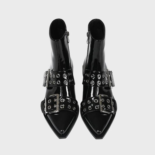 Women's Chunky Mid-Heel Biker Boots with Side Zipper