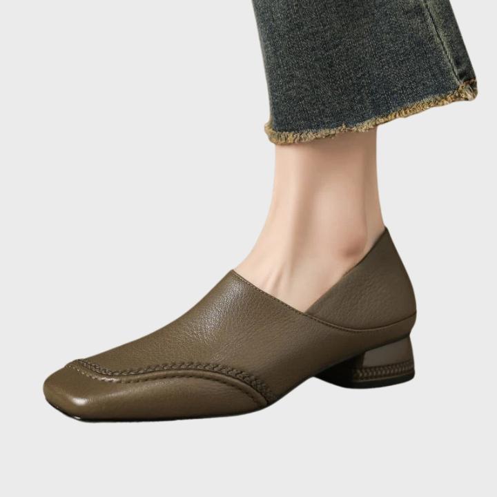 Women's Textured Square-Toe Slip-On Shoes with Low Block Heel