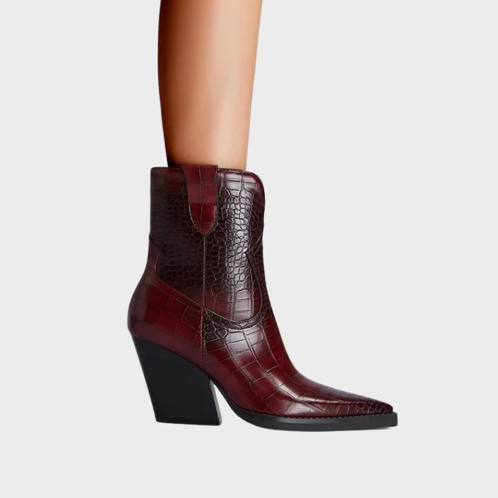 Women's Croc-Embossed Pointed-Toe Mid-Calf Boots