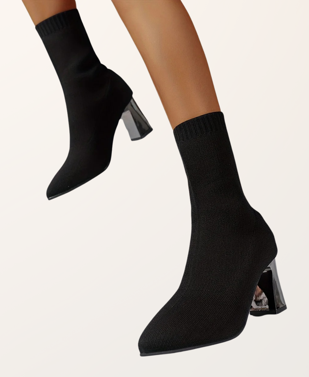 Women's Stretch Sock Ankle Boots with Block Heel