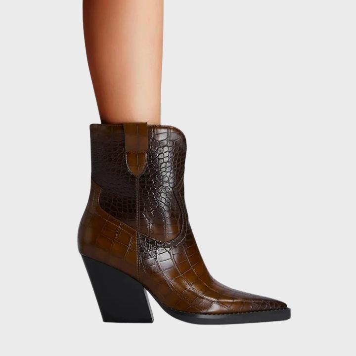 Women's Croc-Embossed Pointed-Toe Mid-Calf Boots