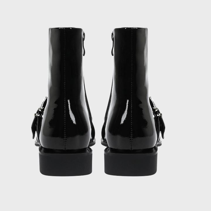 Women's Chunky Mid-Heel Biker Boots with Side Zipper