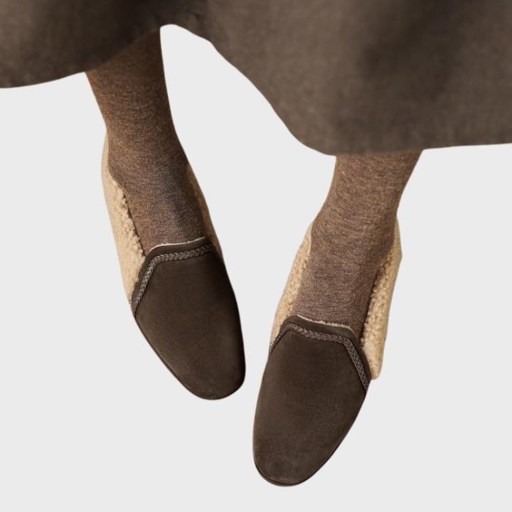 Women's Shearling-Trim Slip-On Shoes with Block Heel
