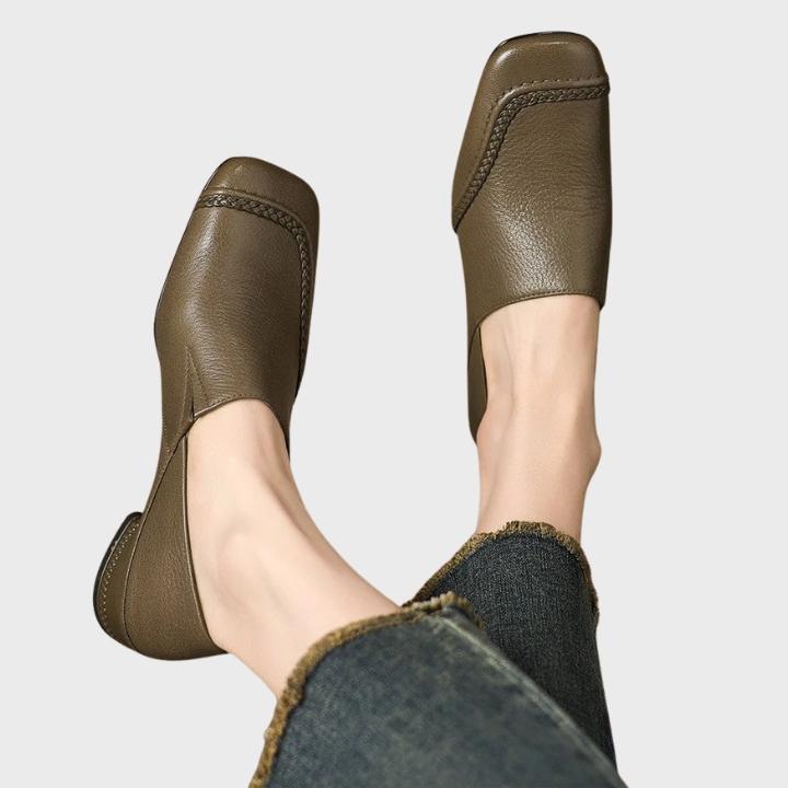 Women's Textured Square-Toe Slip-On Shoes with Low Block Heel