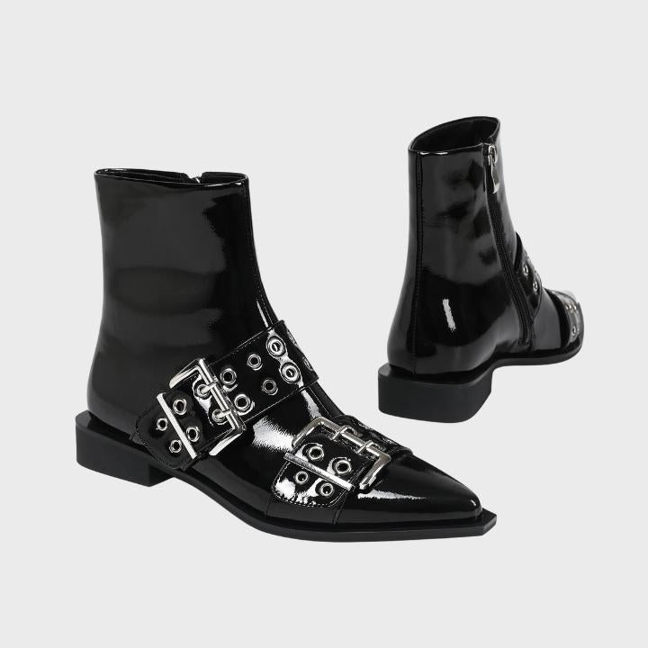 Women's Chunky Mid-Heel Biker Boots with Side Zipper