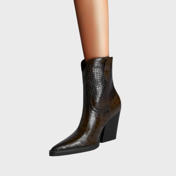 Women's Croc-Embossed Pointed-Toe Mid-Calf Boots