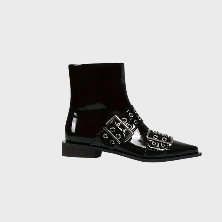 Women's Chunky Mid-Heel Biker Boots with Side Zipper