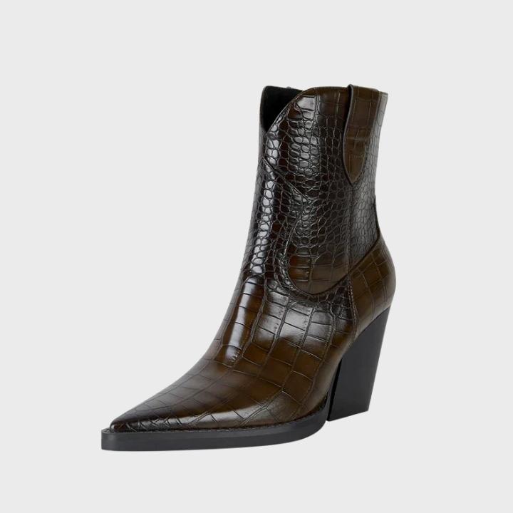 Women's Croc-Embossed Pointed-Toe Mid-Calf Boots