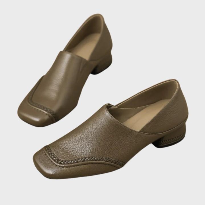 Women's Textured Square-Toe Slip-On Shoes with Low Block Heel