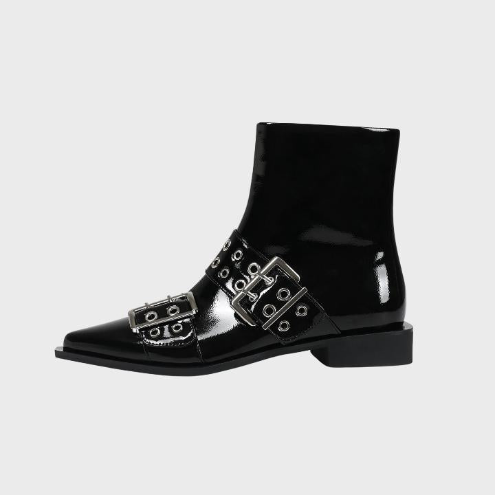 Women's Chunky Mid-Heel Biker Boots with Side Zipper