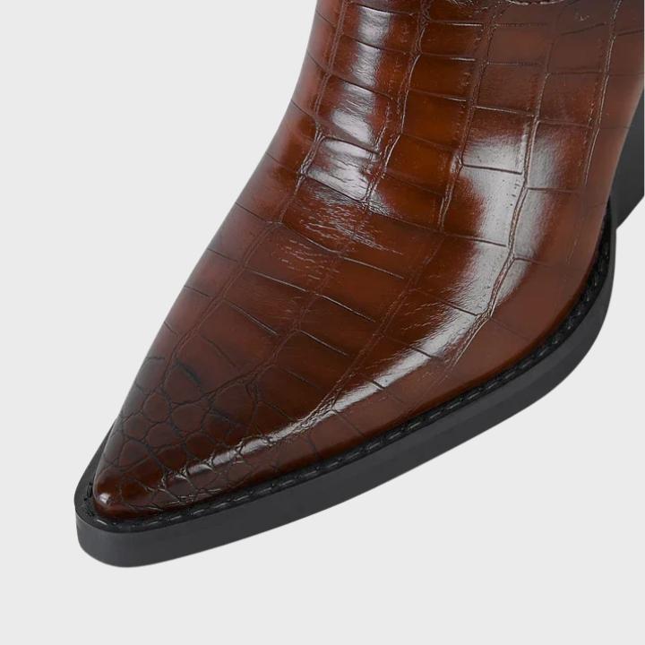 Women's Croc-Embossed Pointed-Toe Mid-Calf Boots