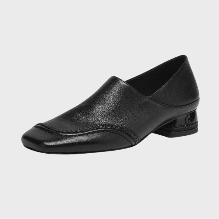 Women's Textured Square-Toe Slip-On Shoes with Low Block Heel