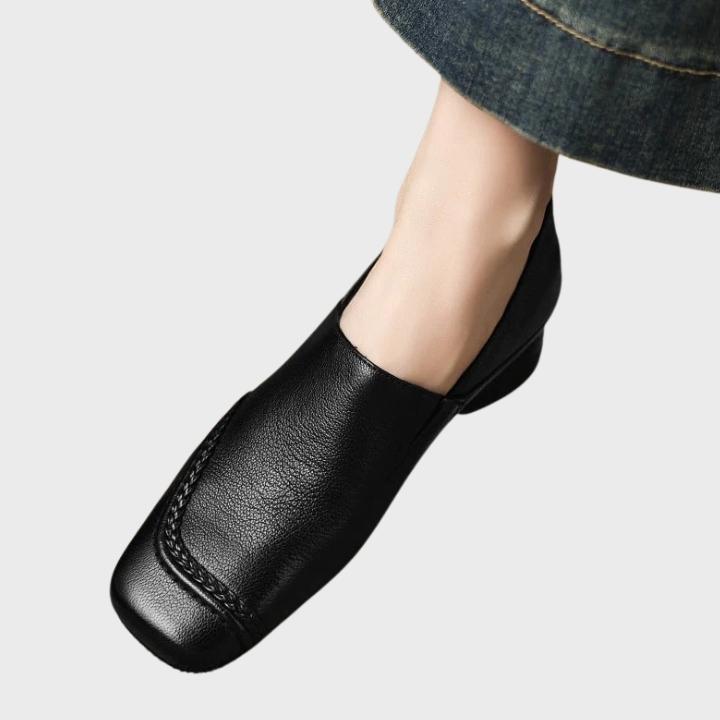 Women's Textured Square-Toe Slip-On Shoes with Low Block Heel
