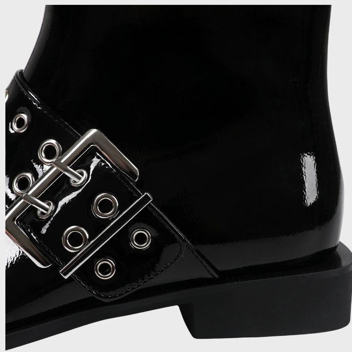Women's Chunky Mid-Heel Biker Boots with Side Zipper