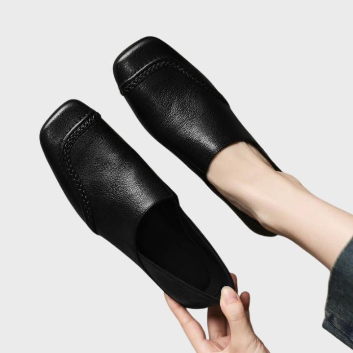 Women's Textured Square-Toe Slip-On Shoes with Low Block Heel