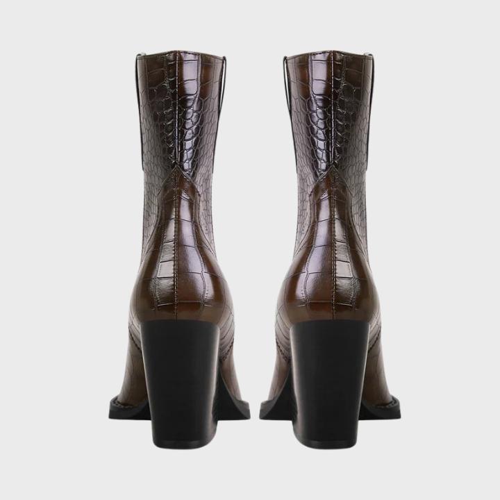 Women's Croc-Embossed Pointed-Toe Mid-Calf Boots
