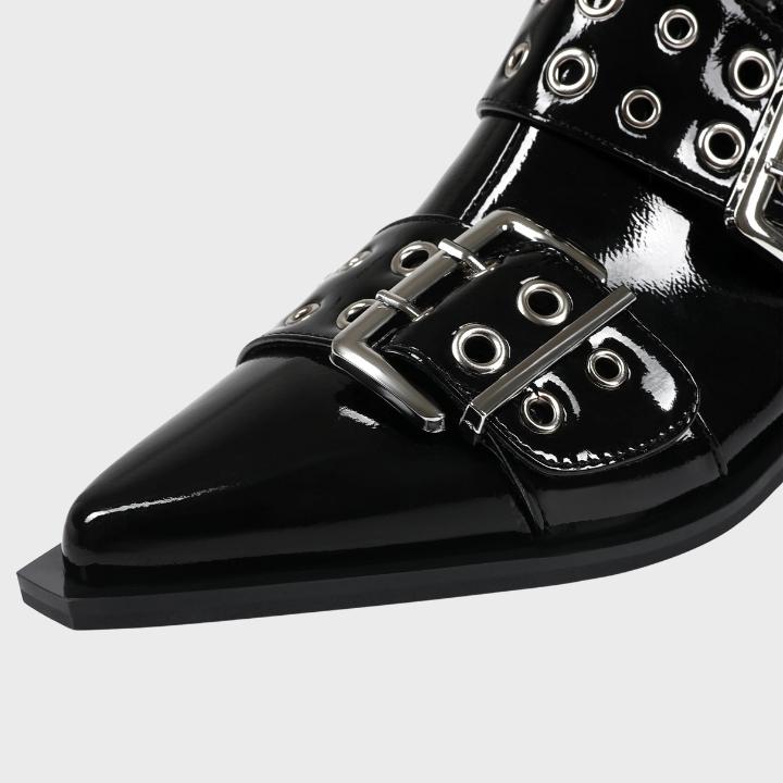 Women's Chunky Mid-Heel Biker Boots with Side Zipper