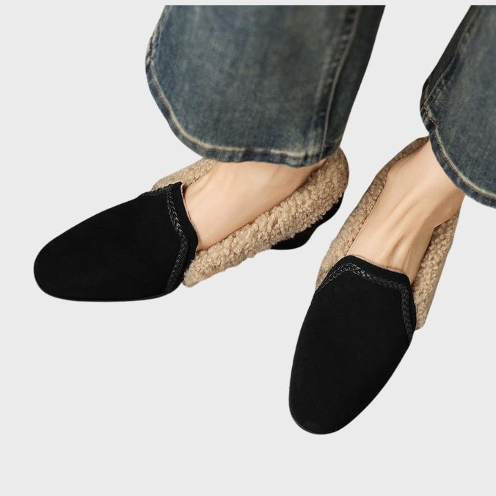 Women's Shearling-Trim Slip-On Shoes with Block Heel