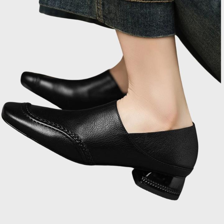 Women's Textured Square-Toe Slip-On Shoes with Low Block Heel