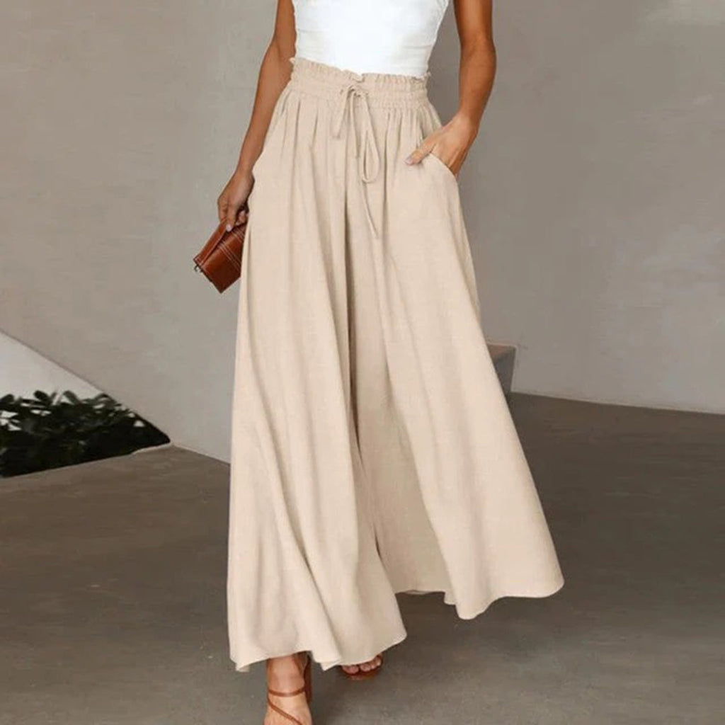 Women 's High-Waist Elastic Trousers with Drawstring