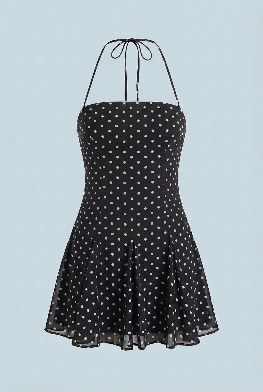 Women's Mini Halter Dress Flattering Fit Polka Dot Summer Events
