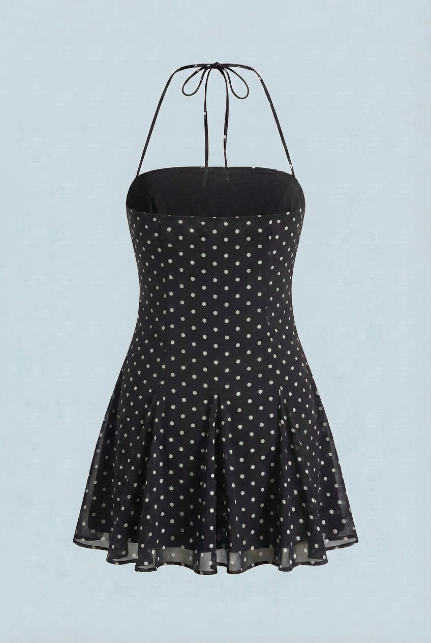 Women's Mini Halter Dress Flattering Fit Polka Dot Summer Events