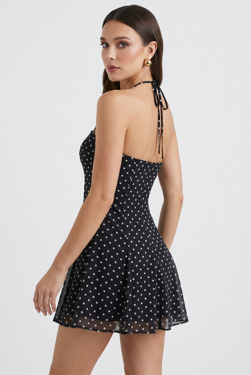 Women's Mini Halter Dress Flattering Fit Polka Dot Summer Events
