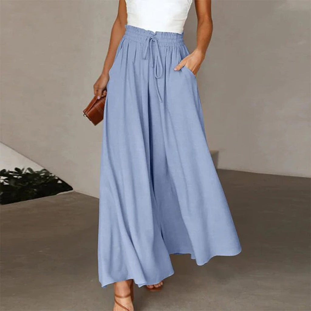 Women 's High-Waist Elastic Trousers with Drawstring