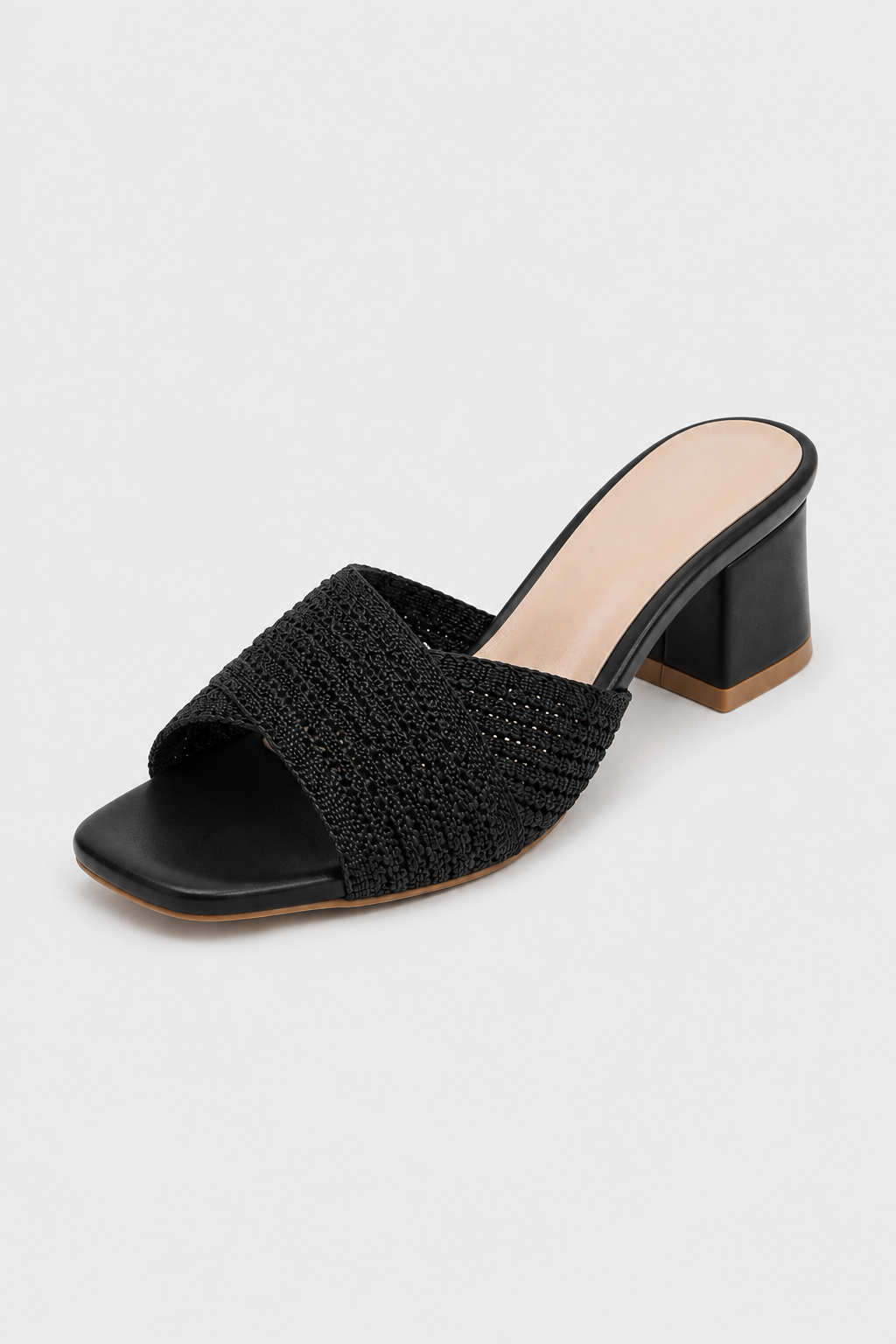 Women's Woven Block-Heel Mules Artisanal Texture Chic Everyday Style