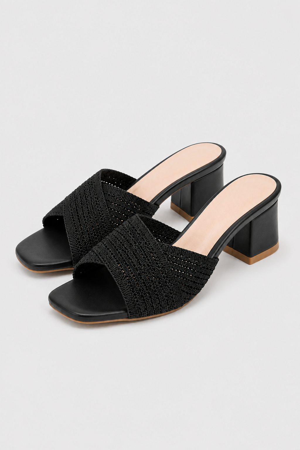 Women's Woven Block-Heel Mules Artisanal Texture Chic Everyday Style