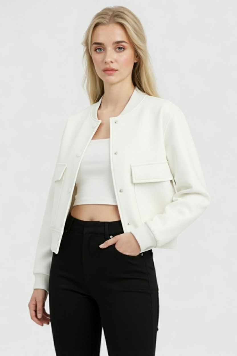 Women's Casual Bomber Jacket Lightweight Zip-Up Relaxed Fit Everyday Wear