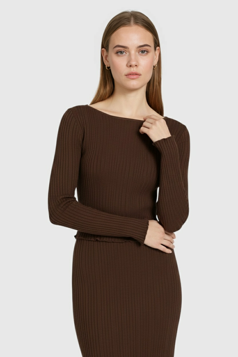 Women's Knitted Skirt Set Long Sleeve Relaxed Fit Stylish Everyday Wear