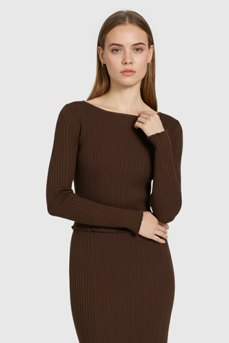 Women's Knitted Skirt Set Long Sleeve Relaxed Fit Stylish Everyday Wear