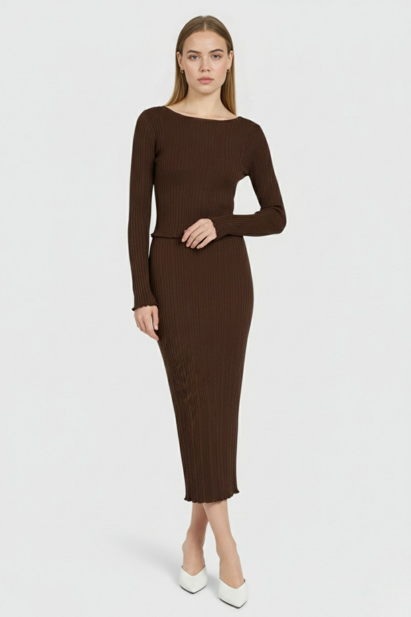 Women's Knitted Skirt Set Long Sleeve Relaxed Fit Stylish Everyday Wear