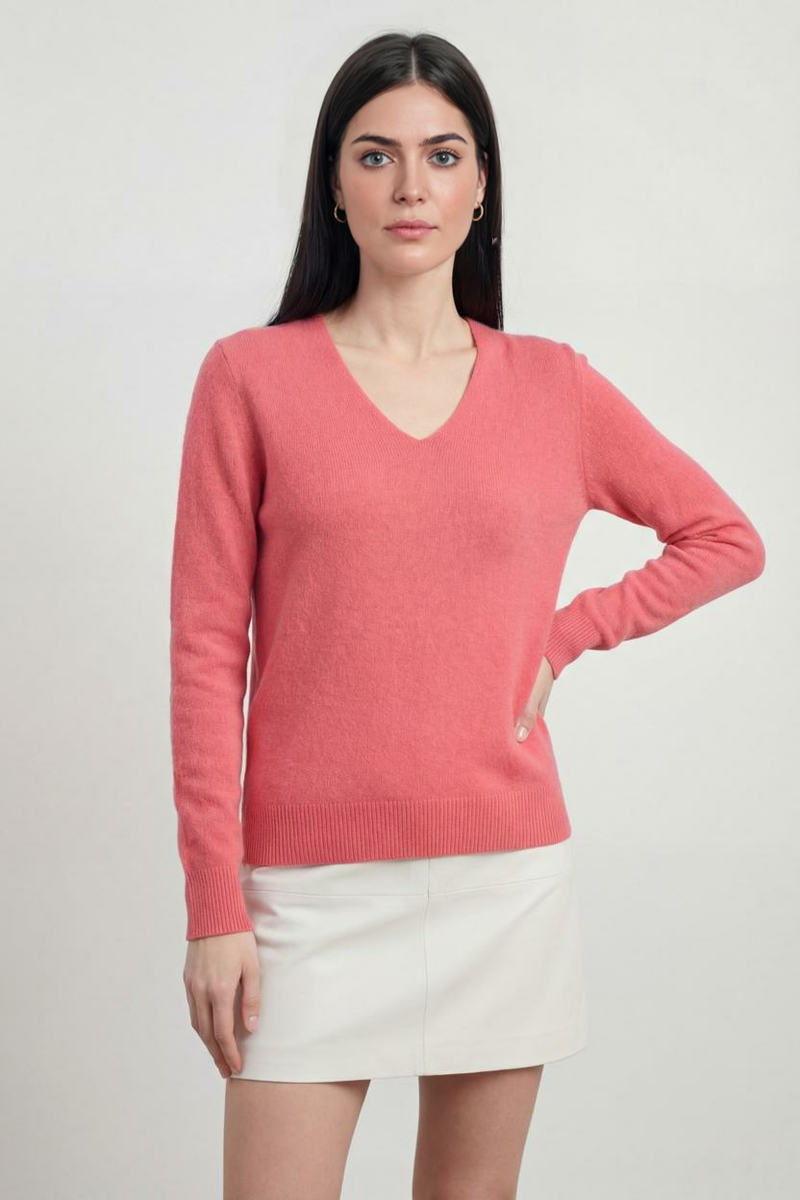 Women's V-Neck Sweater Relaxed Fit Long Sleeve Casual Everyday Wear