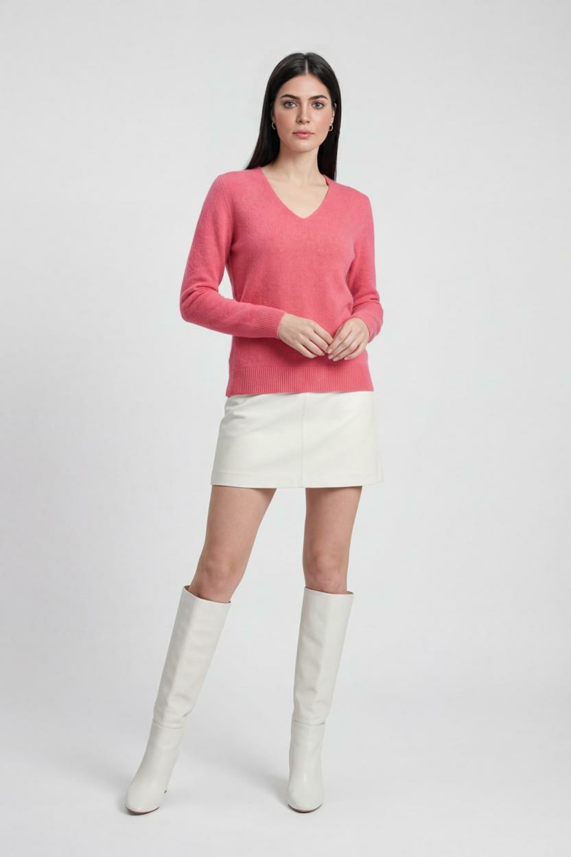 Women's V-Neck Sweater Relaxed Fit Long Sleeve Casual Everyday Wear
