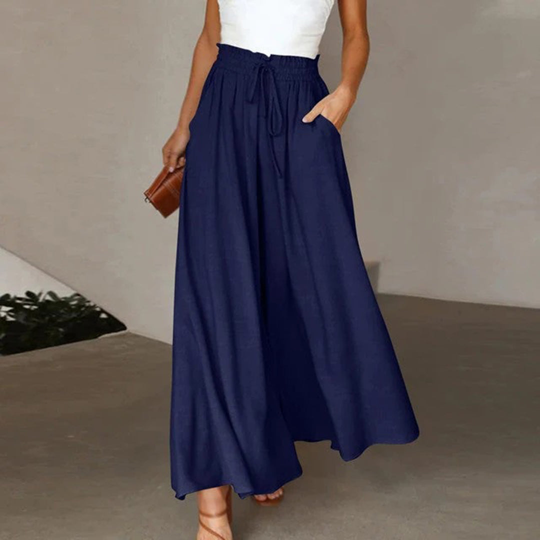 Women 's High-Waist Elastic Trousers with Drawstring